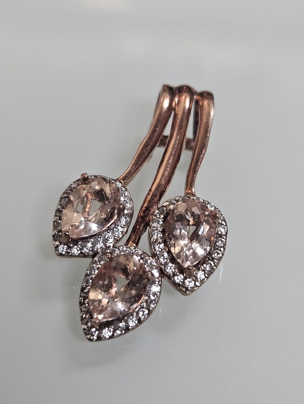 925 Morganite Rose Gold Plated Halo Tear Drop Pendant - Picture 5 of 6